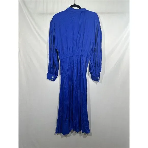 NEW Farm Rio [ Large ] Knotted Long Sleeve Midi Collar Dress in Blue